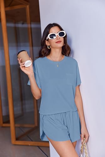 Image of Ekouaer Womens Pajama Sets Sexy Lounge Sets Side Split Short Pj Sets Cute Pjs 2 Piece Comfy Sleepwear Loungewear