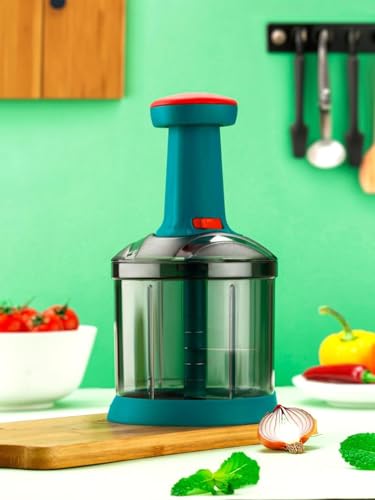 Image of Xmart India Chopper for Kitchen Use, 1000ml Push Chopper with 5 Blades, Vegetable Cutter Kitchen Accessories Items for Home Cutting Vegetables, Onion, Ginger, Garlic, Salad, Tomato, Potato