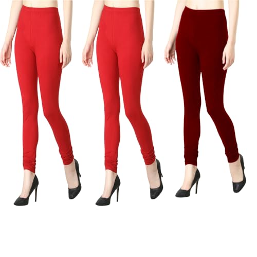 Image of Tanu Women's Cotton Leggings | Ultra-Soft, Stretchable and Comfortable | Casual Slim Fit Full Length Leggings for Women and Girls (Combo Pack of 3)