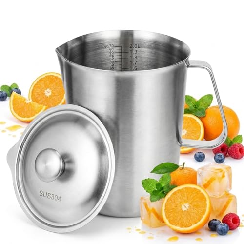 ASOUUNLD Messbecher Edelstahl Rührbecher 1L Milchkännchen mit Feinskala Tropfschutzdeckel und Griff Measuring Cup Messkanne für Küche Café Bar Restaurant (1000 ml)