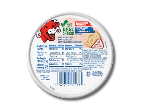 The Laughing Cow, Spreadable Cheese Wedges, 6oz Round (Pack of 4) (Choose Flavor Below) (Creamy Spicy Pepper Jack)