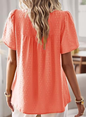 Image of Falechay Womens Summer Tops Crewneck Short Sleeve Shirts Casual Chiffon Blouses Flowy Lace Hem Boho Clothing Trendy 2026