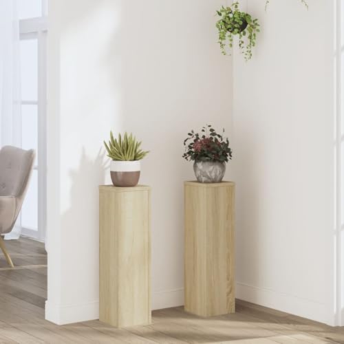 Homgoday Soporte para plantas, 2 unidades, soporte para flores, columna decorativa para plantas, taburete para flores, mesa para macetas, mesa de pedidos, roble Sonoma, 17 x 17 x 60 cm, material de