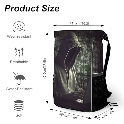 Drawstring Bag,Hacker Drawstring Backpack,travel Drawstring Backpack,gym String Bag with Side Pocket2