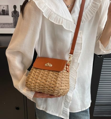 Obosoyo 2025 Trendy Woven Straw Crossbody Bag Women Small Square Shoulder Bag Summer Beach Daily Use Twist Bag2