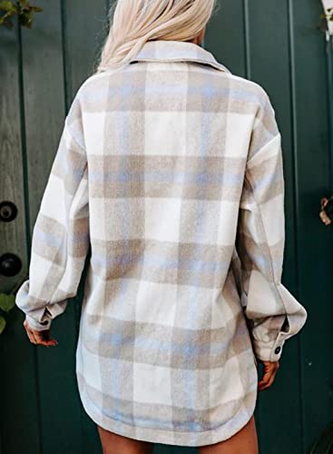BTFBM Women's Long Sleeve Button Down Jackets Plaid Flannel Shirts Tops Casual Lapel V Neck Oversized Shackets Blouses Top4
