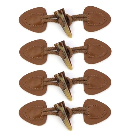 4 Paires de Boutons à Bascule en Cuir PU & Corne de Résine - Fermeture Vintage pour Manteaux,...