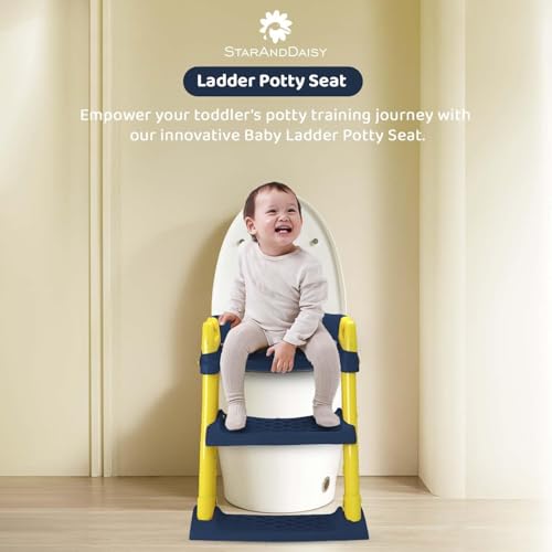 Image of StarAndDaisy Potty Training Seat - Potty Seat for Kids 1-5 Years /Ladder Baby Potty Seat /Chair with Comfortable Soft Cushion, Anti-Skid Legs, Handles & Splash Guard -Dark Blue