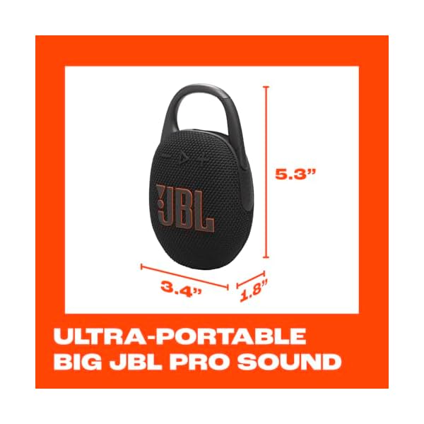 JBL Clip 5 - Ultra-Portable, Waterproof & Dustproof Bluetooth Speaker, Big Pro Sound with Punchy bass, Integrated Carabiner, Up to 12 Hours of Play, Made in Part with Recycled Materials (Black) - Image 6