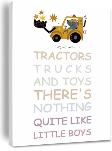 Farm & Construction Vehicle Poster - Cute Cartoon Tractors Trucks Canvas Wall Art for Kids, Boys Bedroom Decor & Playroom Gift Idea(Unframed,08x12inch(20x30cm))