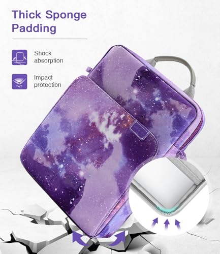 Image of MoKo 15 Inch Laptop Sleeve Bag Fits New Mac Air 15 inch M5 2026, Mac Pro 14 inch M5 /M5 Pro /M5 Max 2026, Galaxy Tab S9 Utra 14.6 inch 2023, Handle Carrying Case with Shoulder Strap, Purple Starry Sky