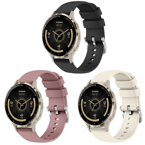 3�{�p�b�N 18mm�o���h Garmin Venu 3S / Venu 2S / Vivoactive 4S / Vivomove 3S�Ή� �\�t�g�V���R�� �����p�X�g���b�v ���X�g�o���h Garmin Forerunner 255S/265S�p (�u���b