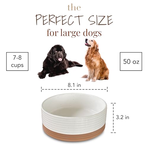 Mora Ceramic Pet Bowl - Large Food/Water Dish for Large Dogs, Cats, Great Dane, Mastiff - 50oz or 8 Cups - Basic Bowls - Vanilla White - Image 3