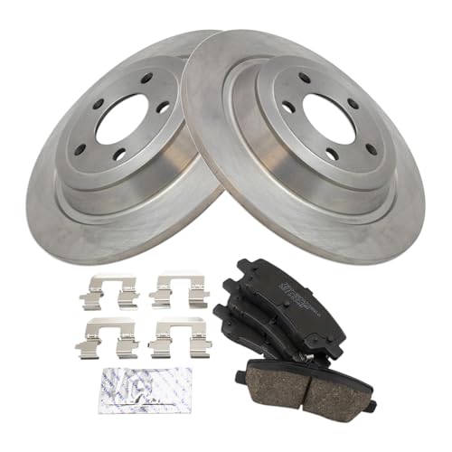 Image of TRQ Rear Brake Pad and Rotor Set Ceramic Solid Rotors Compatible with 2015-2022 Ford Mustang