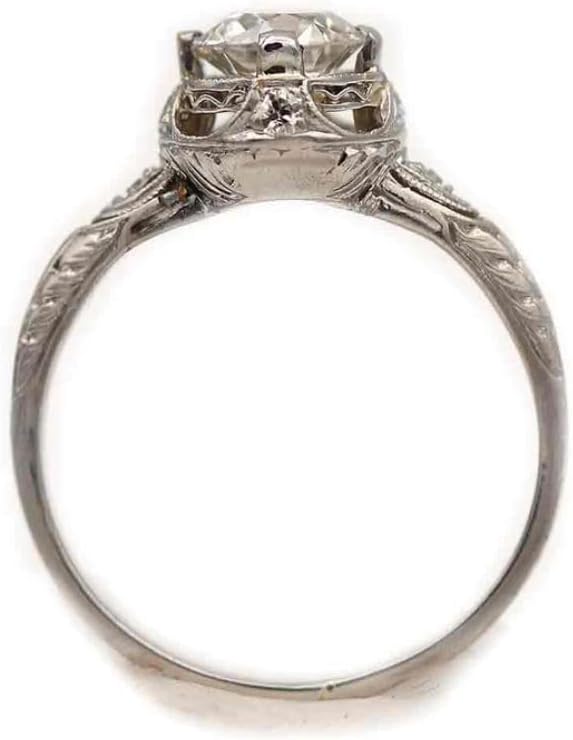 SilvaDeco 2 Ct Round Diamond Art Deco Antique Filigree Vintage Solitaire Edwardian Engagement Rings For Women 14K White Gold Plated 925 Sterling Silver Handcrafted Victorian Wedding Ring Gift For Her