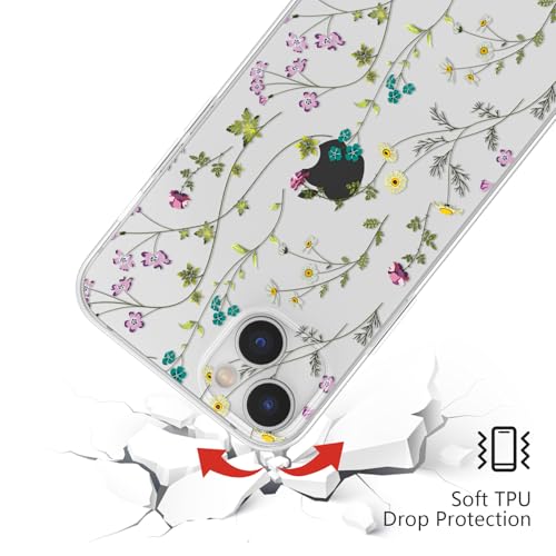 Image of RALEAVO Floral Case for iPhone 14, Clear Case with Flower Branch Pattern, Cute Cover Case for Girls Women, Slim Thin Soft Silicone Shockproof Phone Case, Wireless Charging Compatible, Transparent | for iPhone 14 Case Clear with Cute Flower Branch Pattern,Pretty Case for Girls Women,Soft Silicone Shockproof Cover