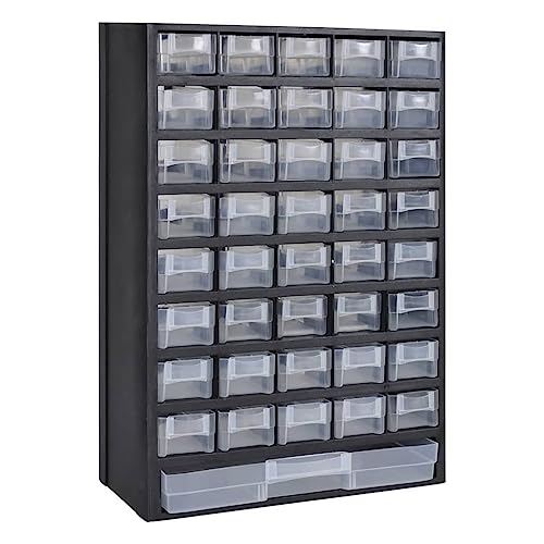 vidaXL 41-Drawer Plastic Storage Cabinet Tool Box - Transparent Black Wall-Mountable Organizer for Machine Components/Accessories/DIY Materials
