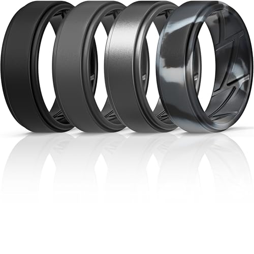 ThunderFit Silicone Wedding Rings for Men, Breathable Airflow Inner Grooves | 8mm…