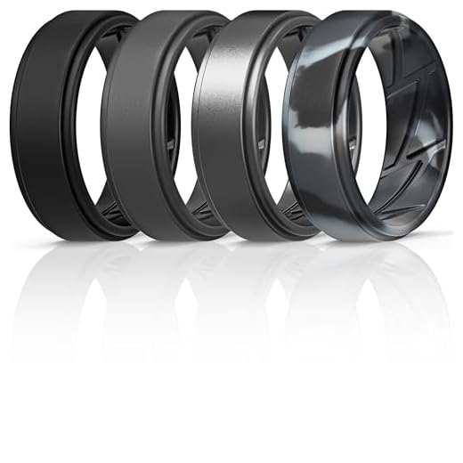 ThunderFit Silicone Wedding Ring for Men (Black, Dark Grey, Grey Camo, Gunmetal, 8.5-9 (18.9mm))