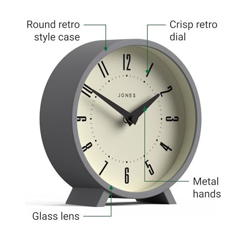 image for JONES CLOCKS® 'Venus' Desk Clock - Modern Round Design in Grey, Styli