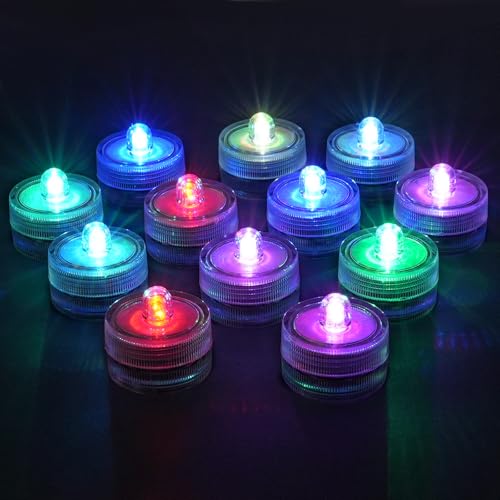 AMFUN Lot de 12 Mini Lumières LED Submersible, Mini Bougies Submersibles LED Lampes, Étanche IP68, Étanches à Piles, pour Étang, Fête, Mariage, Piscine,...