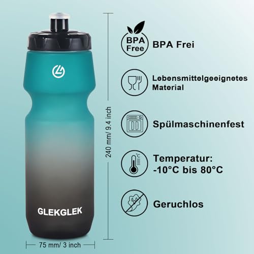 GLEKGLEK Fahrrad Trinkflasche 750ml, Geruchsfrei Sport Trinkflasche für Fitness Radfahren Wandern Schwimmen (Schwarz Weiß & Grün Schwarz) – Bild 3
