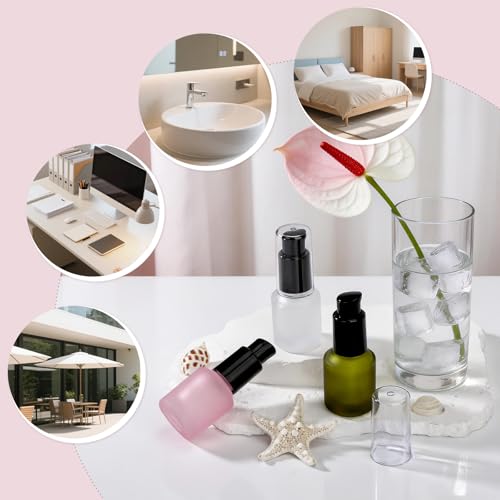 Image of Segbeauty 0.5oz Frosted Glass Lotion Bottle Empty, 3pcs Travel Lotion Container, 15ml Refillable Glass Travel Bottles for Toiletries, Hair Oil Bottles, Mini Size Skincare Cream Pump Bottle Mixed Color