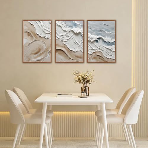 Image of CHDITB 3D Textured Ocean Wave Wall Art,Beige Coastal Minimalist Wall Decor