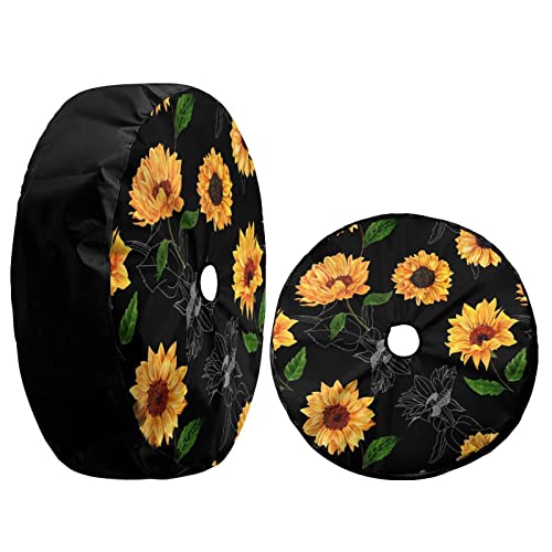 Image of Delerain Spare Tire Cover with Backup Camera Hole Sunflowers Wheel Covers Waterproof Dust-Proof UV Sun Universal Fit for Jeep Trailer RV SUV Truck (18 Inch for Diameter 32 inch-34 inch)
