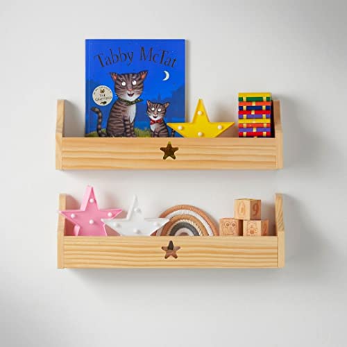 Haus Projekt Estante de Pared para Niños Flotante Estrella Organizadora Solución Multiuso de Madera Estanterías para el Cuarto de Juegos de los Niños Star Chubby Shelf (Paquete 2, Pino) 50x10x16cm
