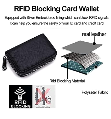 VOGARD Unisex Genuine Leather Wallet with Zipper | RFID Blocking Card Holder Zipper Wallet (POP51-Black)