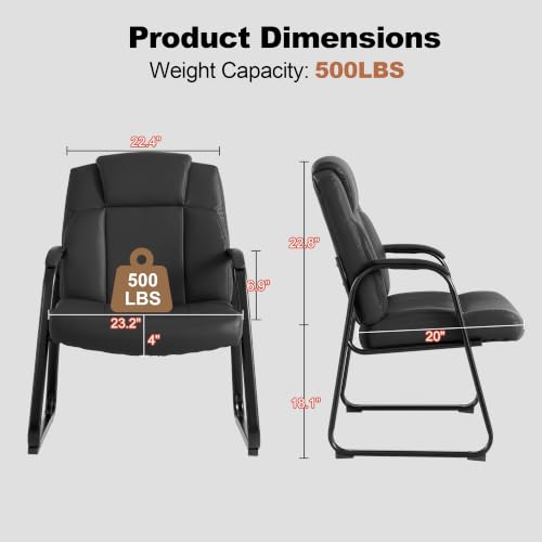 Image of Okeysen Big & Tall Waiting Room Guest Chair Set of 2, PU Leather Office Reception Stationary Side Chair with Padded Arms, Desk Chair with Sled Base No Wheels for Conference, Meeting, Lobby, 500lb