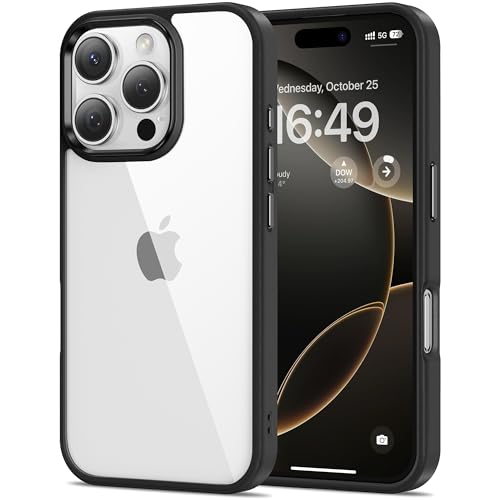 Image of HOOMIL Case for iPhone 16 Pro 6.3-Inch, Non-Yellowing, Drop Protection, Anti-Scratch Transparent Hard Back Phone Cover - Black
