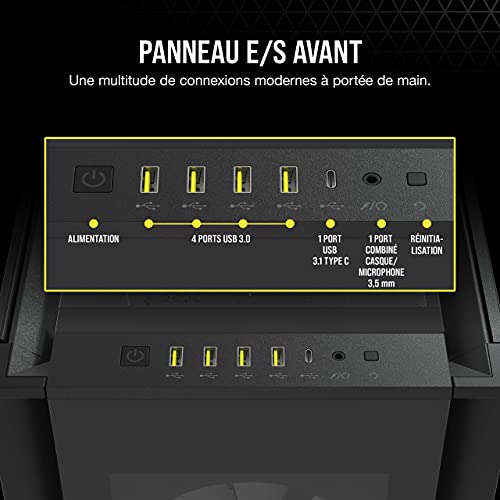 Corsair iCUE 7000X RGB Boîtier PC ATX Grande Tour (Trois Panneaux en Verre Trempé, Quatre Ventilateurs RGB de 140 mm Inclus, Gestion des Câbles Facilement, Vaste Espace Interne) Noir