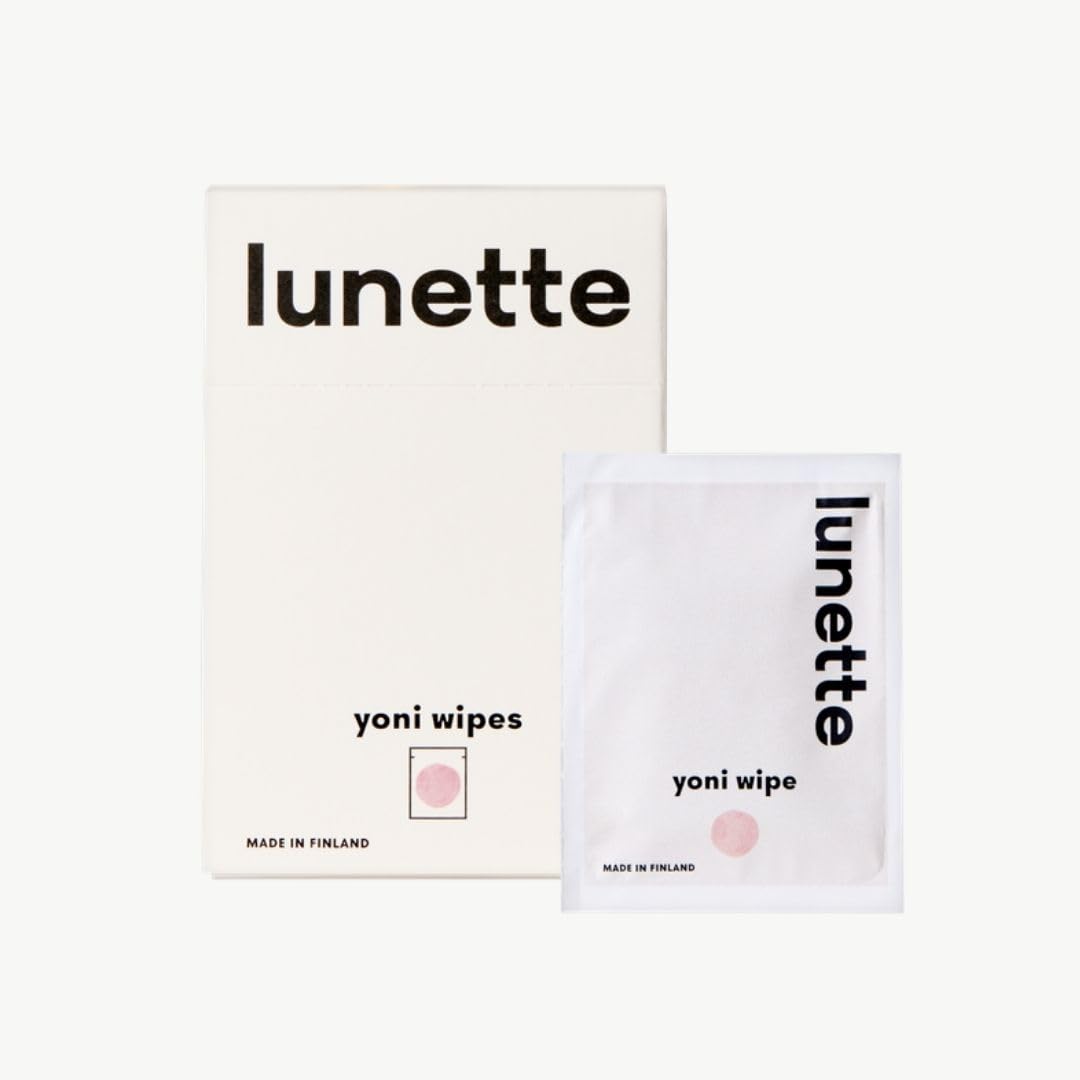 Lunette Yoni Wipes - Chusteczki Intymne – pH‑Zrównoważone – dla Skóry Wrażliwej – Bezzapachowe – Wegańskie i Kompostowalne – Pakowane Pojedynczo – Wyprodukowane w Finlandii (20 szt.)