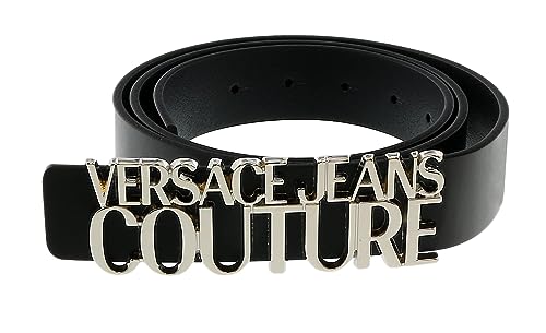 VERSACE JEANS COUTURE Black/Nickel Lettering Buckle Leather Belt-