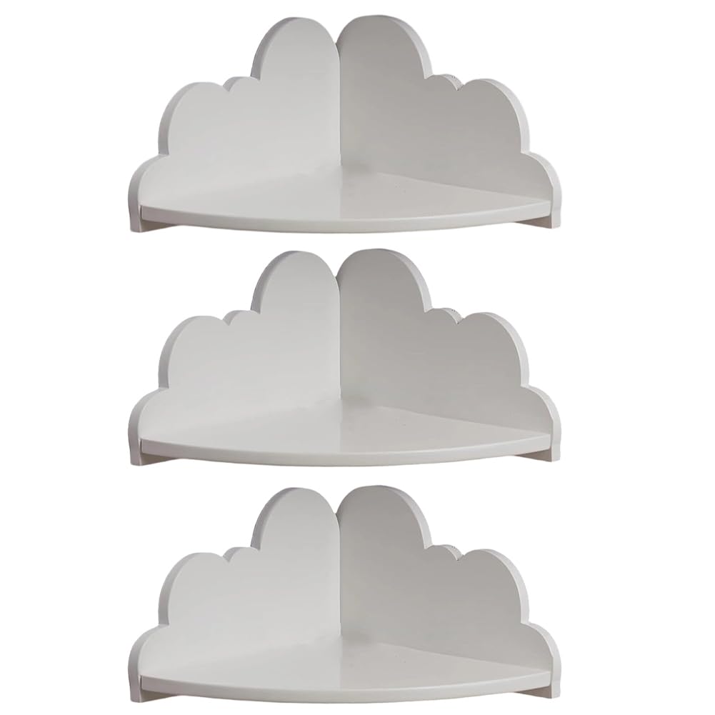 Hndhbfgrt Floating Shelves, 3-Piece White Corner Shelf Set, Cute Wooden Wall-Mounted Shelves, Cloud Tray Shelf