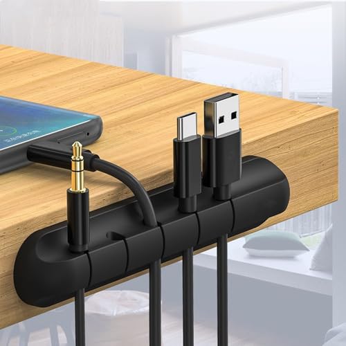 Cable Organizer Clips - 5-Slot Desktop Cord Manager 4.5 L 1 W 0.6 H Non-Slip Wire Holder for Office Bedroom Black