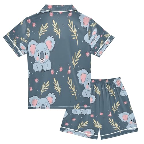 senya Pajama Sets Silky Button Down Nightwear Sleepwear Size 5-14 Years Blue Pink Koala2