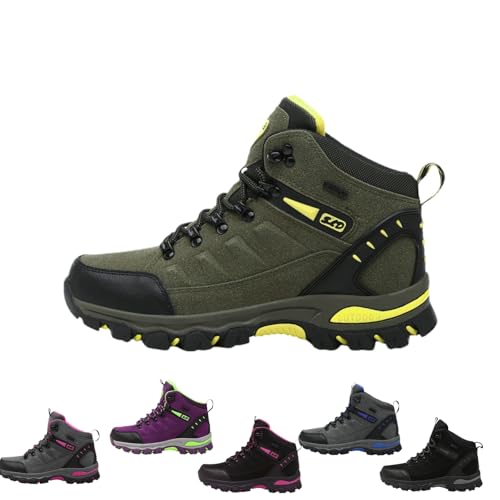 Kuisoe Botas de senderismo para hombre y mujer, impermeables, transpirables, ligeras, con agarre para senderismo, camping y aventuras al aire libre, comodidad y estabilidad, verde, 36 EU