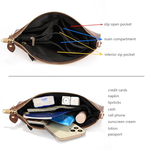 Image of YALUXE Genuine Leather Wristlet Handbags Purses Cell Phone Pocket Clutch Wallet Crossbody Bags for Women