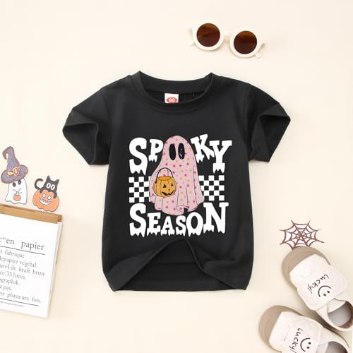 CM C&M WODRO Toddler Baby Girls Halloween Shirt Spooky Season T-Shirt Funny Ghost Pumpkin Graphic Short Sleeve Tee Kids Top4