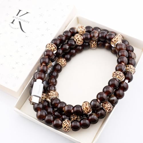 Image of Stylish Beaded Phone Charger Cable Colors USB Charging Cord for Smartphones (2-1 to USB C, Leopard, 3.3ft)