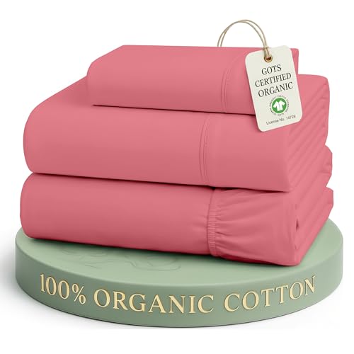 Image of LANE LINEN Twin XL Sheet 100% Organic Cotton GOTS Certified Percale Weave Deep Pocket 3 Piece Soft Breathable Cooling Lightweight All Season Machine Washable Crisp - Mineral Red