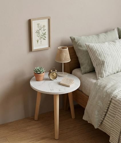 Image of Small Coffee Table with Storage, Mid Century Modern Solid Wood, for Living Room, (ROUND-3-LEGW)