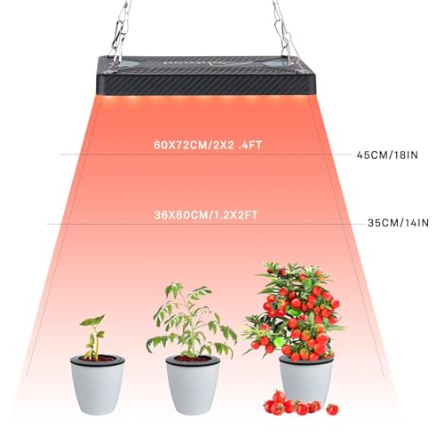 Ohtoad Grow Lights (1 Pack), Hanging Grow Lights for Indoor Plants, 200W UV-IR Full Spectrum Led Grow Light for Seedling Veg and Bloom