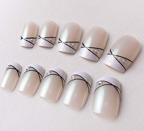 Glam Divas 24 Pack Premium White Glue on Nails Fake Nails for Kids Teens and Women with Square Full Cover