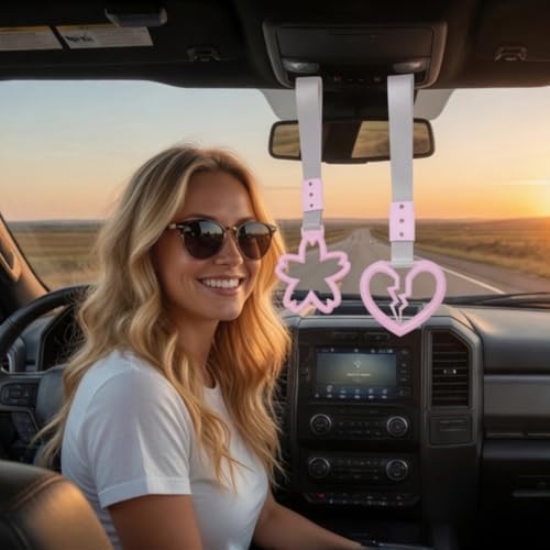 Yarvencora 2PCS Pink Sakura & Heart JDM Tsurikawa Handle Straps - Kawaii Cherry Blossom Drift Charm for Car Interior & Rear Bumper Warning, Cute Car Accessories for Women & Girls — view 5