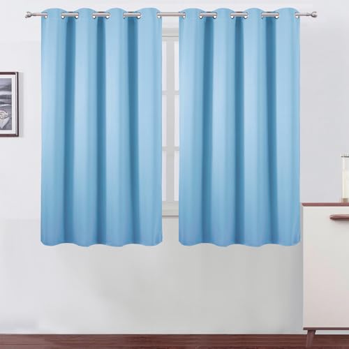 Image of LEMOMO Blackout Curtains 66 x 54 Inch Long Sky Blue Curtains Set of 2 Panels Room Darkening Curtains for Bedroom and Living Room