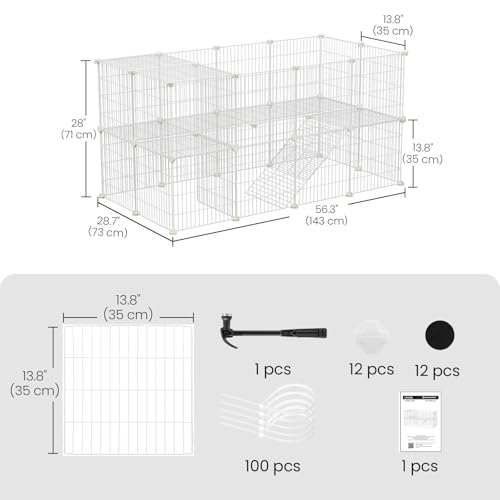 SONGMICS 36 Panels Pet Playpen, Small Animal Playpen, Rabbit Guinea Pig Cage, Zip Ties Included, Metal Wire Apartment-Style Two-Story Pet Premium Villa for Bunnies Puppies, Indoor Use, White ULPI02W by SONGMICS - Image 5